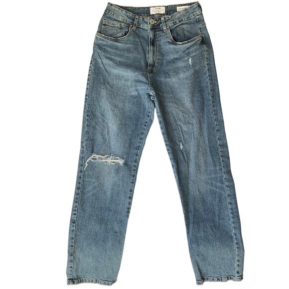 Cotton On Women Waxed & Ripped Denim Stretch Straight Leg Jeans size 8 US, Blue - Picture 1 of 13